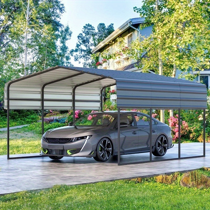 

10 X 15 Ft Carport With Galvanized Steel Roof, Multi-use Shelter, Sturdy Metal Carport For Cars, Boats, And Tractors