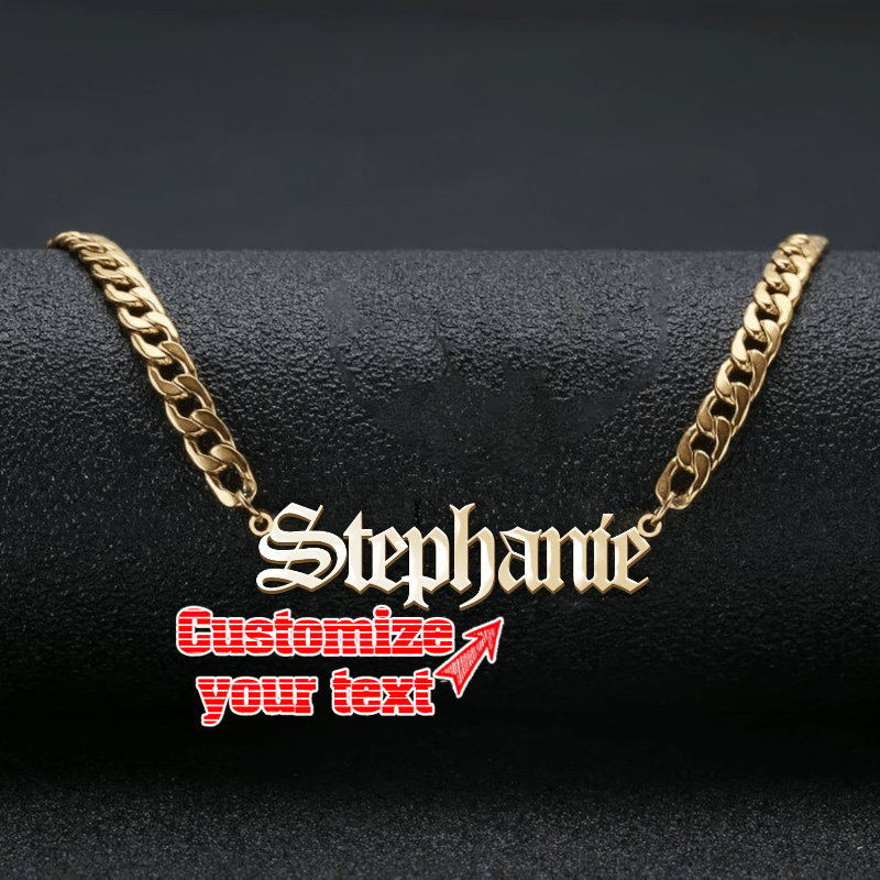 

18k Gold Plated Custom Name Pendant Necklace Stainless Steel Personalized, Vintage Elegant Gothic Script For Men, Ideal For Daily Wear & Special Occasions, Unique Father's Day Gift - 1pc