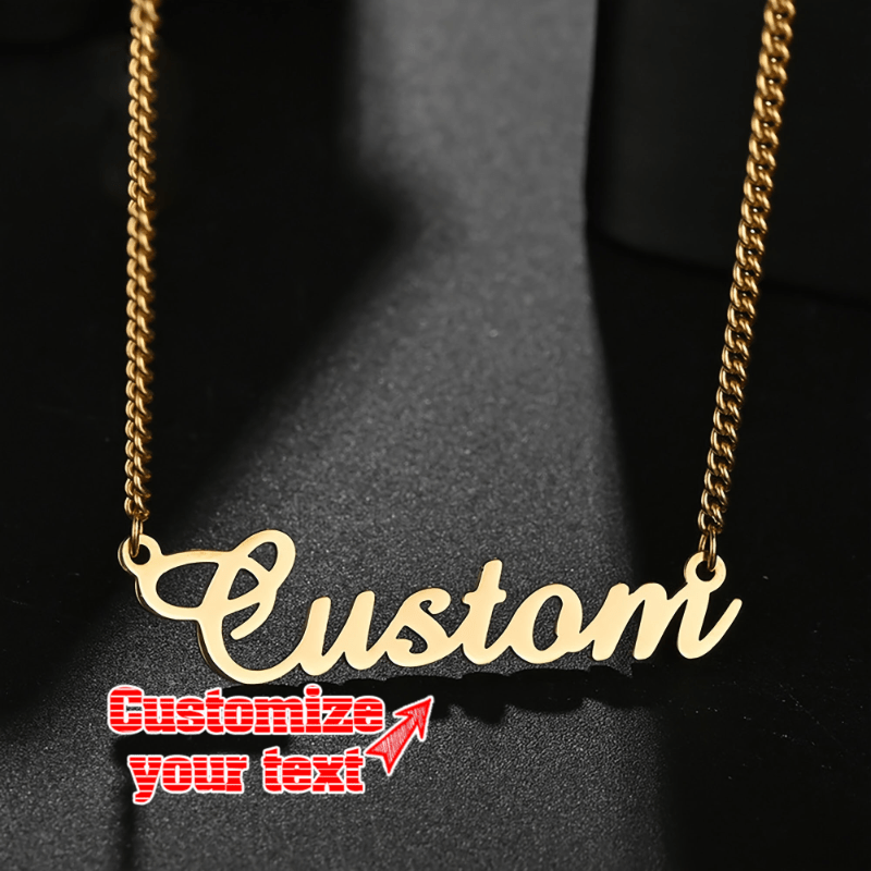 

18k Gold Plated Stainless Steel Custom Name Necklace, Vintage Sexy Style Personalized Nameplate Pendant For Men, No Mosaic, Daily & Gift Occasion, All Season, Ideal For Father's Day - 1pc