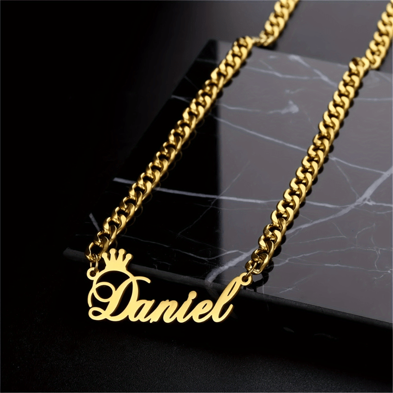 TEMU 18k Gold Plated Stainless Steel Custom Name Necklace, Vintage Sexy Style Personalized Nameplate Pendant For Men, No Mosaic, Daily & Gift Occasion, All Season, Ideal For Father's Day - 1pc