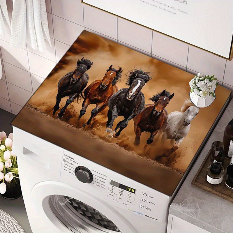 

1pc Elegant Horse Pattern Dish Drying Mat - Kitchen & Dining Accessory, Heat-resistant For Coffee Machines, Washing Machine Dust Cover, Quick-dry & Oil-proof