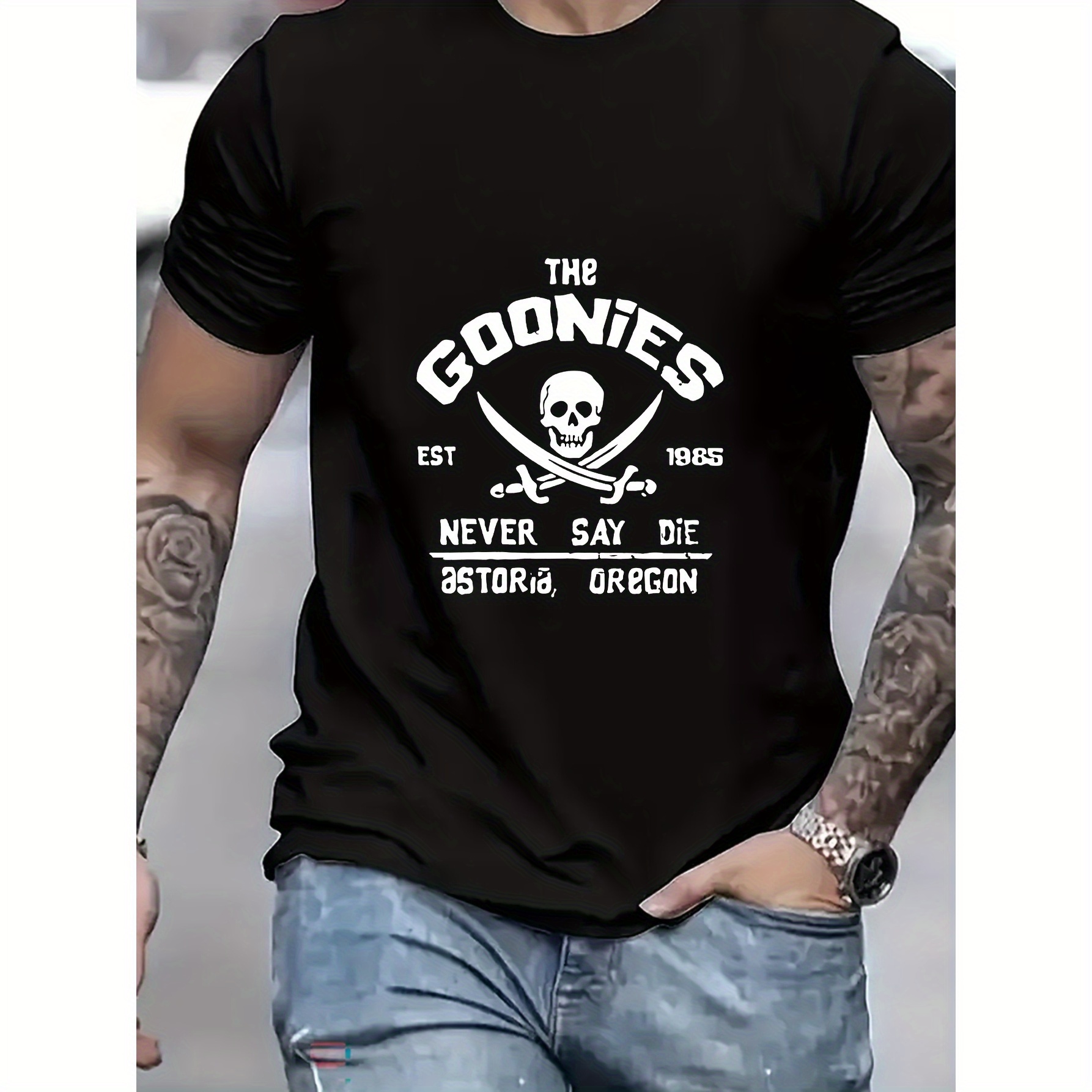 

Goonies Never Say Die Men's Front Print T-shirt Graphic Tee Summer Casual Tee Streetwear Top