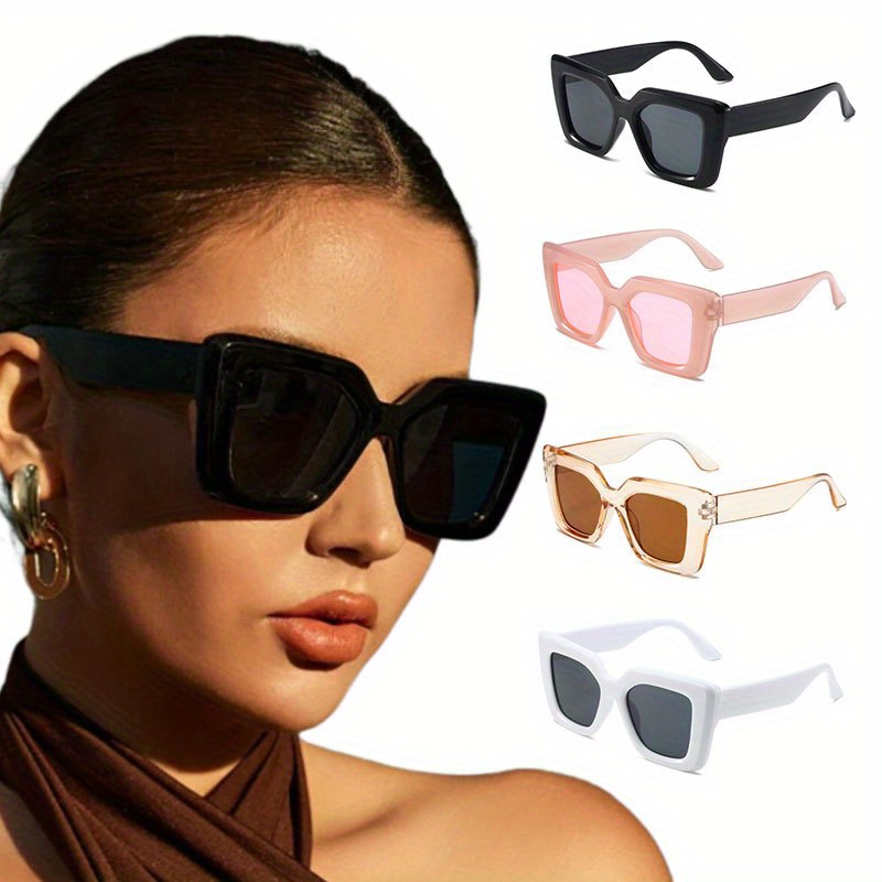 

4 Pcs Fashion Glasses, Large Frame, Trendy Square Eyewear, Assorted Colors, Face-flattering Shades