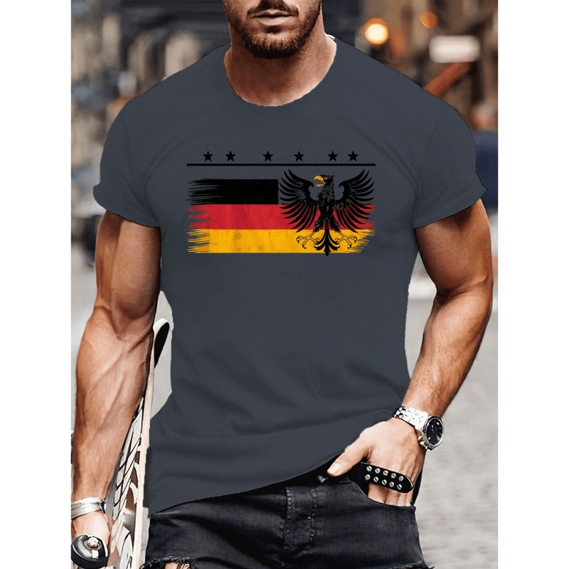 

Black Eagle & National Flag Design Print Tee Shirt, Tees For Men, Casual Short Sleeve T-shirt For Summer