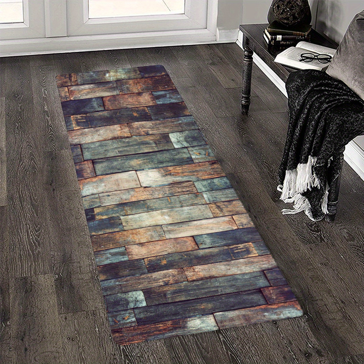 TEMU 1pc Retro Wood Grain Non-slip Floor Mat For Kitchen, Carpet, Home Floor Decoration Area Rug, Balcony Entrance Door Mat