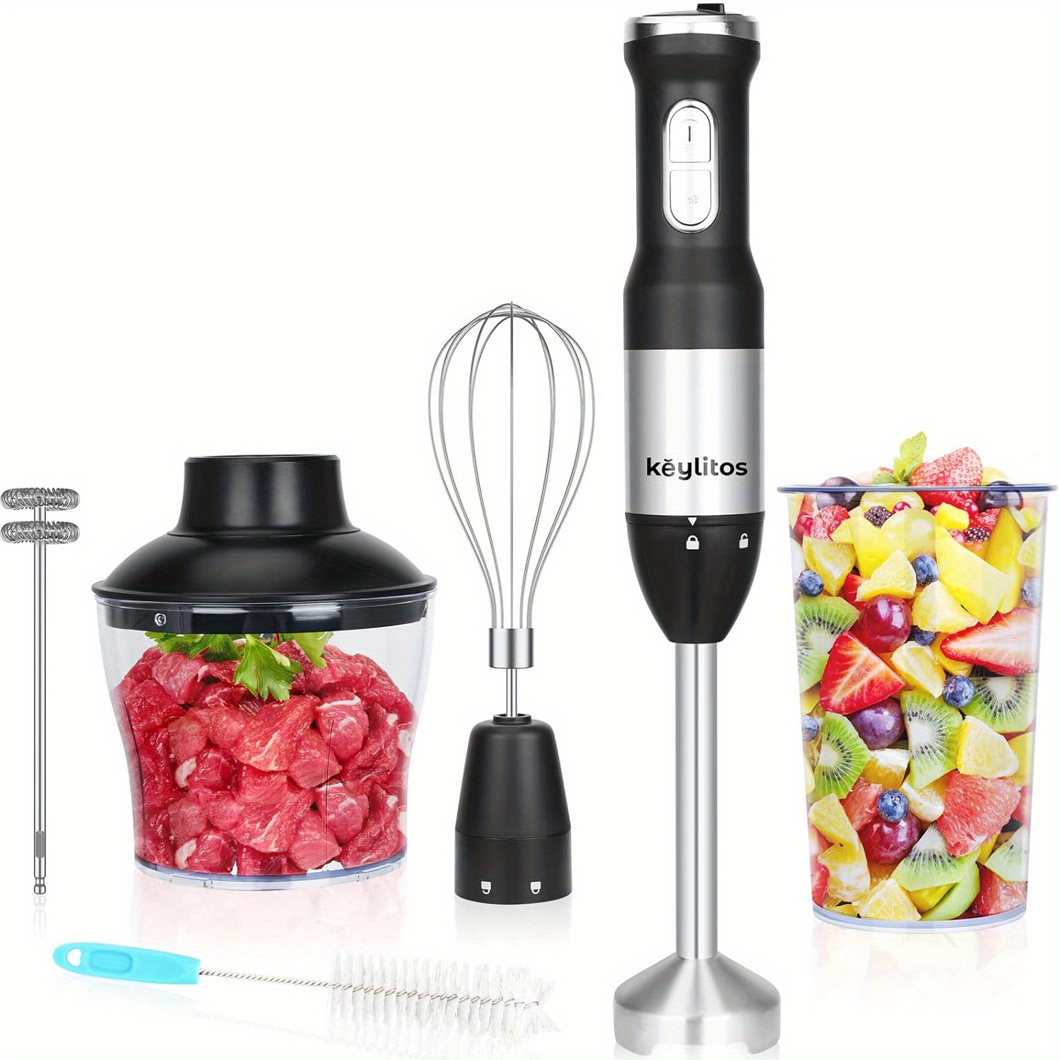 

5 In 1 Immersion Hand Blender Mixer, [upgraded] 1000w Handheld Stick Blender With 600ml Chopper, 800ml Beaker, Whisk And Milk Frother For Smoothie, Baby Food, Sauces Red, Puree, Soup (black)
