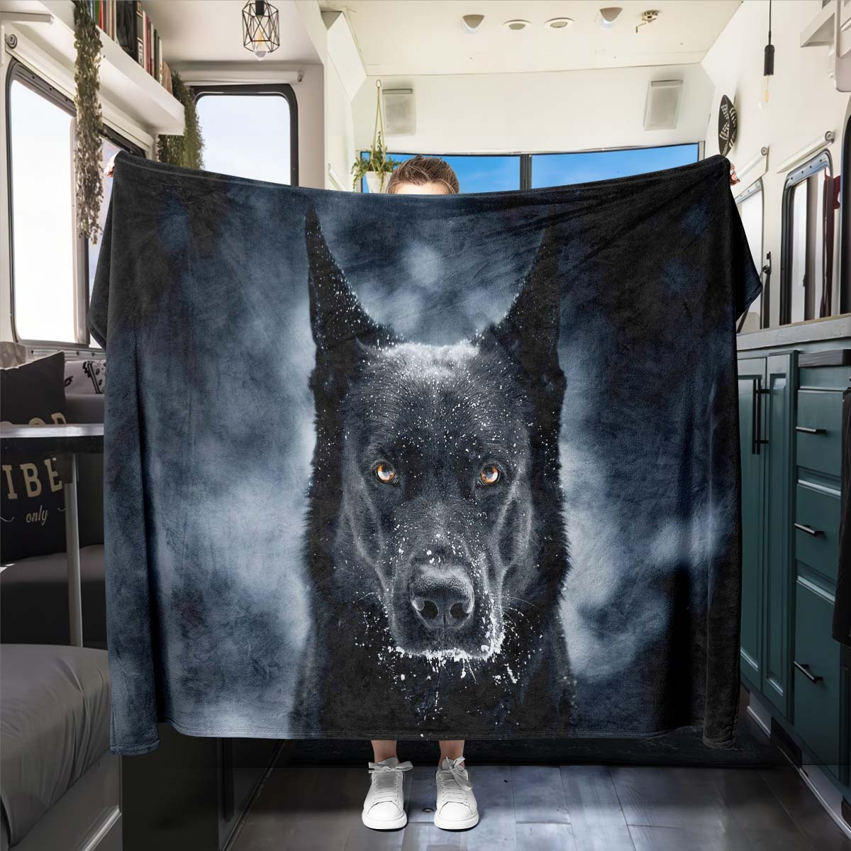 

Black German Shepherd Dog Pattern Flannel Fleece Throw Blanket - Soft, Comfortable All-season Blanket For Office Chair, Home Lounging, Camping - Ideal Gift For Family Or Friends