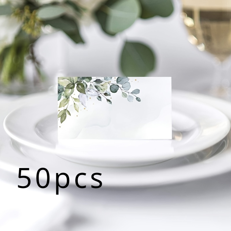 TEMU 100/50/25pcs Of Green Leaf Watercolor Folding Cards For Wedding Dinner Parties, Suitable For Event Decoration And Writing, Halloween, Christmas