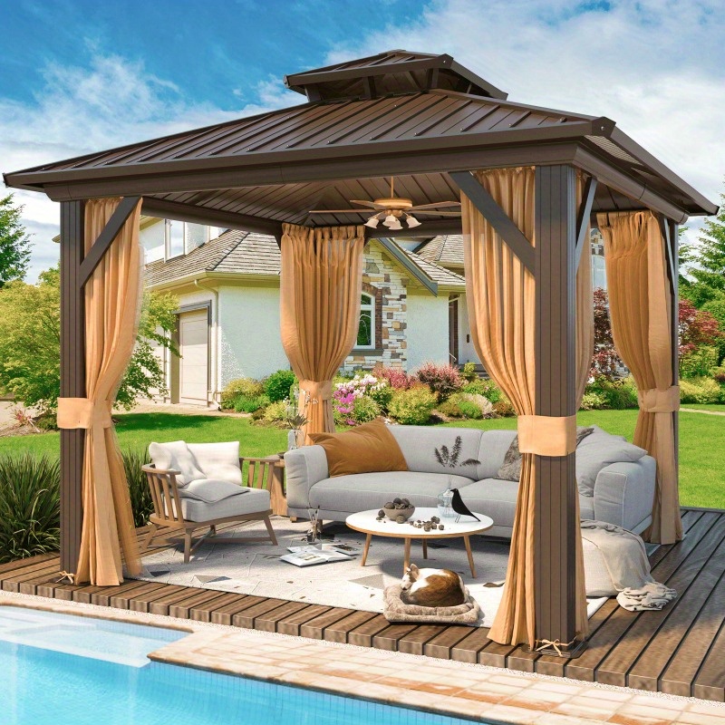 

Aluminum Frame, Double Galvanized Steel , Curtains And Netting Included, Metal Gazebos Pergolas For Patios, , Lawns, Parties