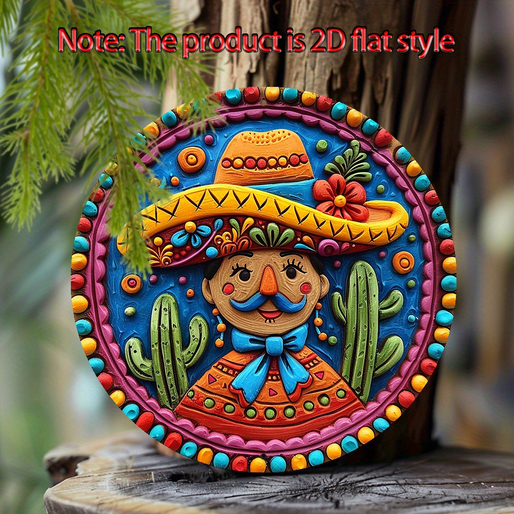 

Mexican Sombrero Aluminum Wall Art Decor - 1pc, 8 Inch Round Metal Autumn Winter Decorative Sign For Home, Kitchen, Bedroom, Entrance - Unique Gift For Men And Friends