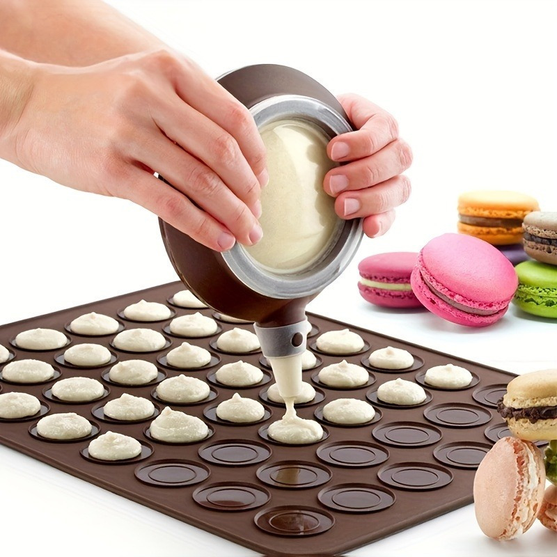 

Silicone Macaron Mat Set With 30 Cavity Baking Pan And Piping Pot - Manual Rectangle Macaron Maker Kit For Christmas - Essential Cake Decorating Supplies For Perfect Macarons