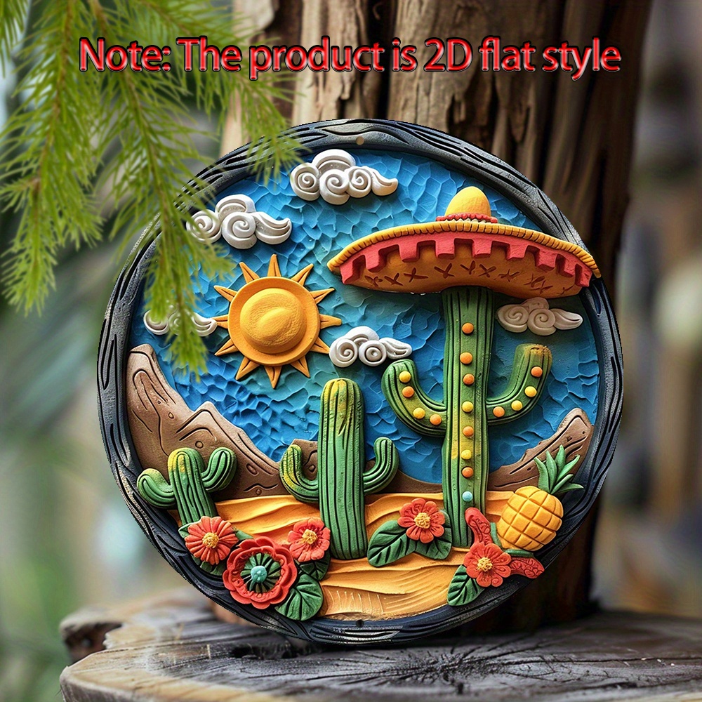 

1pc Mexican Sombrero Themed Aluminum Wall Decor - 8-inch Round Metal Artwork For Living Room, Dormitory, Kitchen - 2d Flat Style Window Decoration - Ideal Gift For Lovers & Mother On Christmas