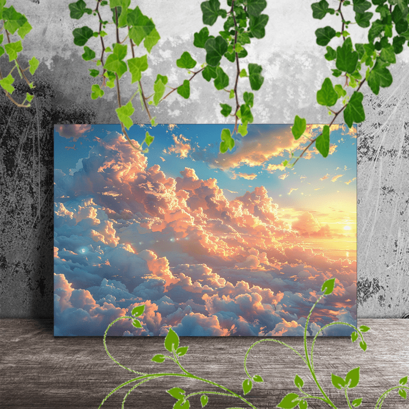 

1pc Wooden Framed Canvas Painting Suitable For Office Corridor Home Living Room Decoration Expansive Sky, Fluffy Clouds, Vibrant Blue, Sunset, Panoramic View, Serene