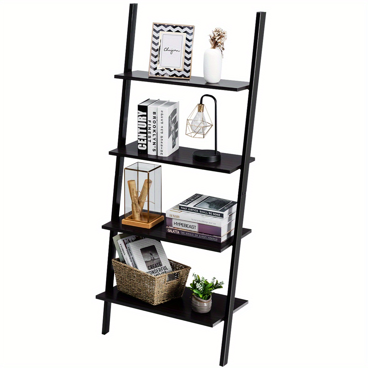 

Lifezeal Industrial Ladder Shelf 4-tier Leaning Wall Bookcase Plant Stand Rustic Black