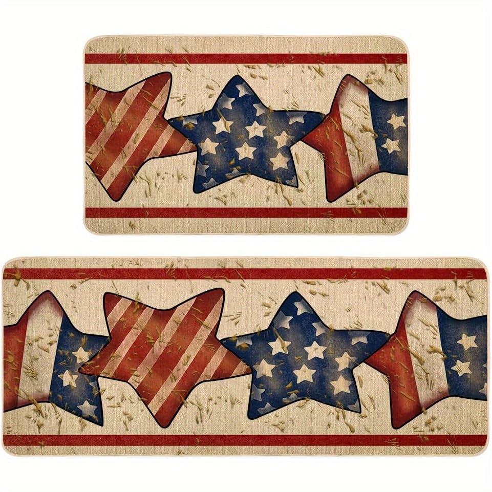 

American Flag Stars Patriotic Kitchen Rugs Set Of 2, 4th Of July Independence Day Home Decor Kitchen Mats For Floor 17x29 And 17x47 Inch