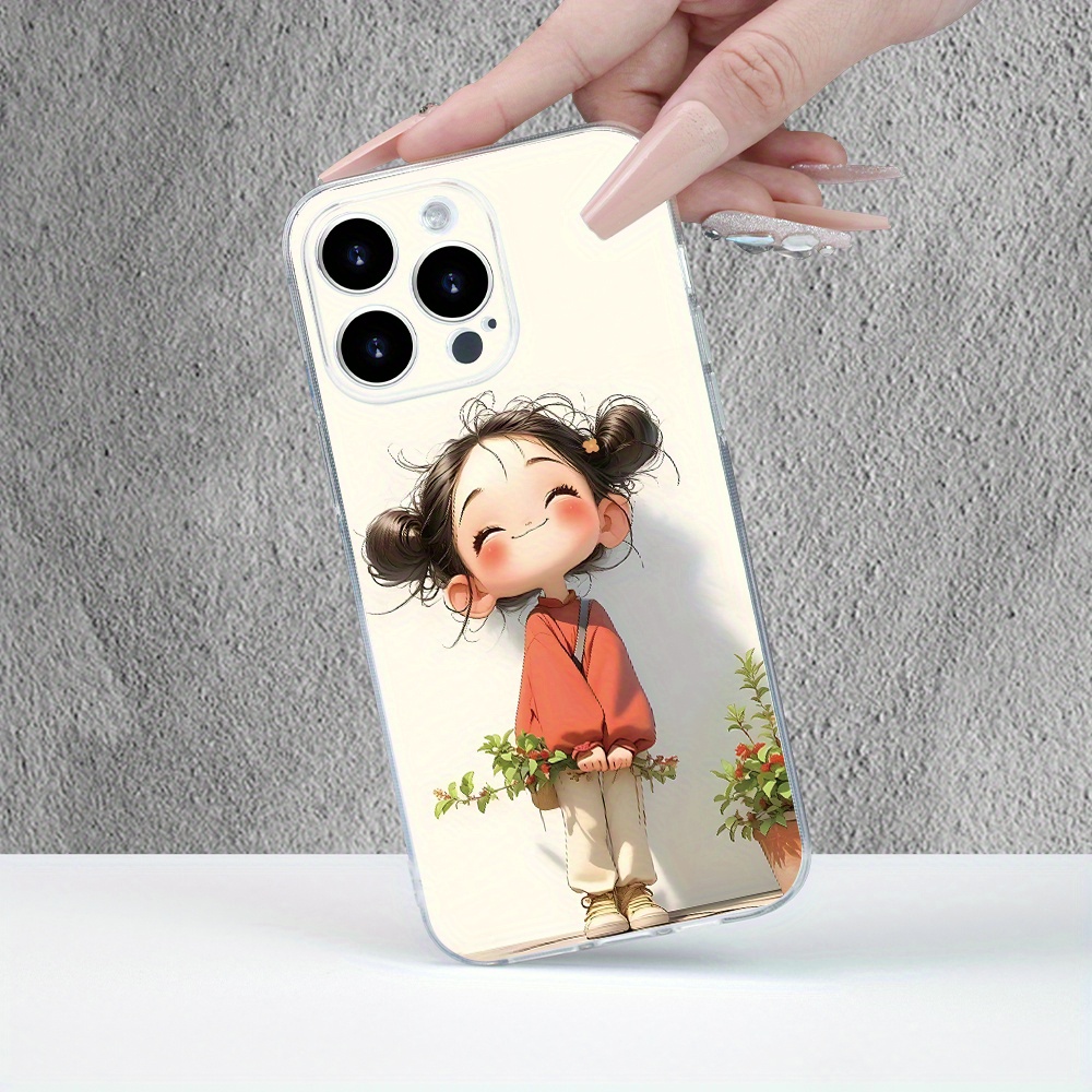 

Creative Cute Cartoon Girl Design Tpu Basic Case For Iphone - Transparent Phone Cover With Artistic Illustration, Trendy Protection For Iphone 15/14/13/12/11/xs/xr/x/7/8 Plus/pro Max/mini