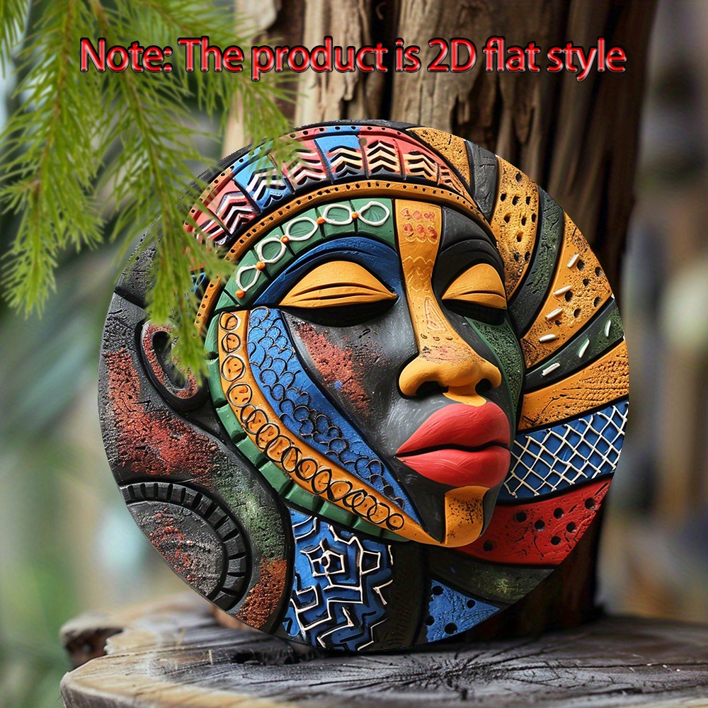 

1pc 8-inch Round African Mask Aluminum Wall Decor, Metal Art Window Decoration For Living Room, Home, Dorm, Kitchen – Ideal For Lovers, Mother's & Father's Day Gifts