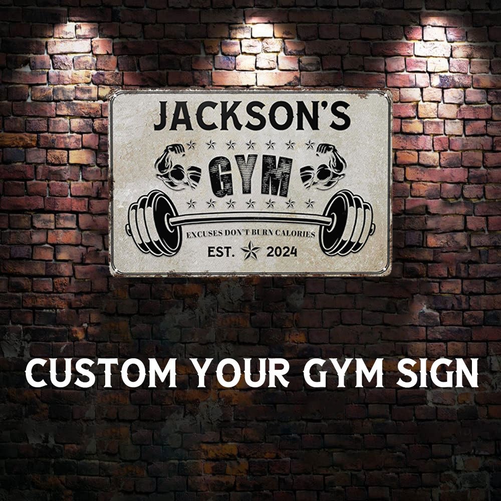 

Custom Retro Gym Sign - Personalized Aluminum Wall Art For Home Gym, Workout Room, Garage, Fitness Center - 12x8 Inch Gym Decor Gym Wall Decor