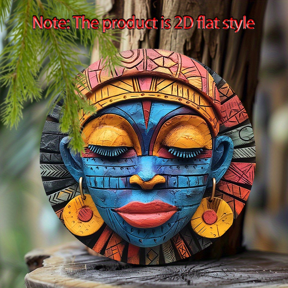 

African Mask Aluminum Wall Decor Sign - 8x8 Inch, Perfect For Bedroom, Kitchen & Dorm - Ideal Gift For Lovers & Father's Day