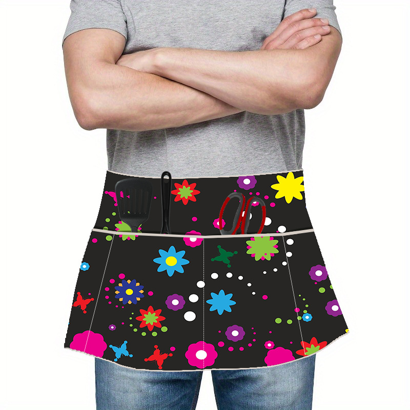 TEMU 1 delantal colorido con estampado nocturno y cordón para , delantal de trabajo de medio cuerpo, diseño con bolsillo grande, adecuado para cocina