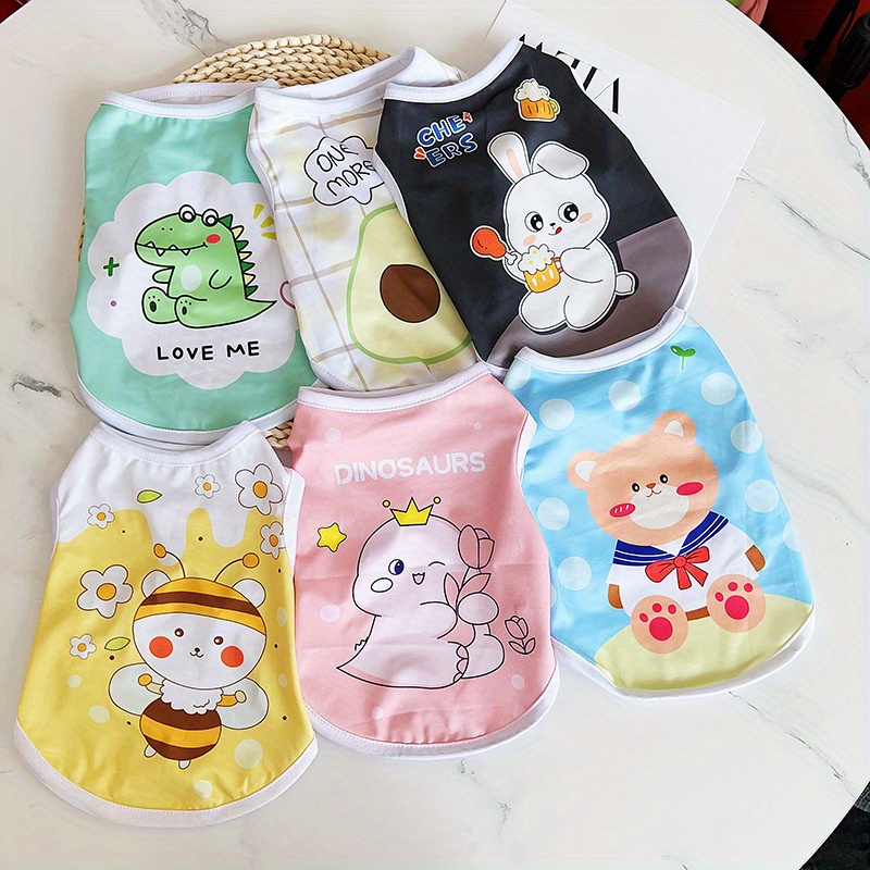 TEMU 6pcs Cute Puppy Cat Clothes Dog Clothes Thin Breathable Cartoon Print Vest