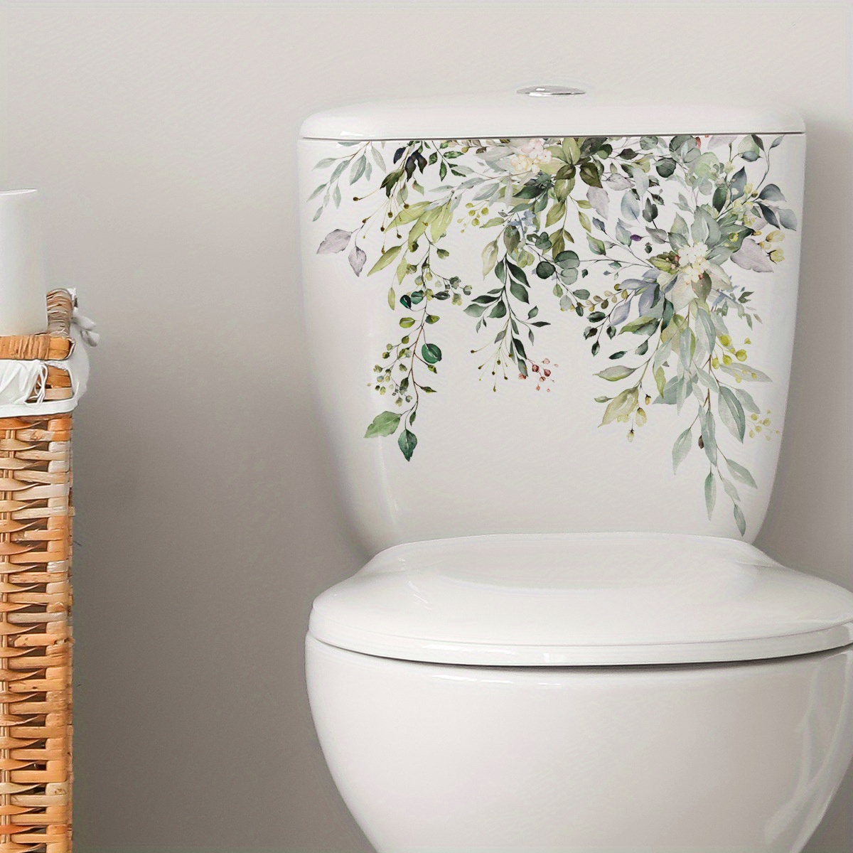 

1pc Of Refreshing Plant Floral Stickers For Toilet Decoration, Self-adhesive Wall Art For The Bathroom, An Interesting Item.