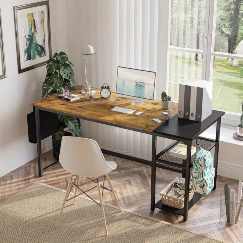 

47 Inch Computer Desk, Modern Simple Style Desk For Home Office, Writing Desk With Storage Shelves