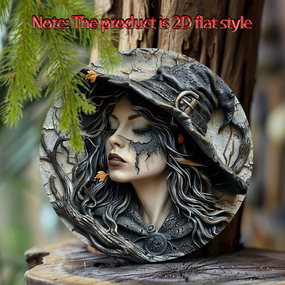 

Gothic Witch 8x8" Round Metal Wall Decor - Perfect For Spring, Summer & Halloween | Ideal For Bedroom, Kitchen & Home Entrance
