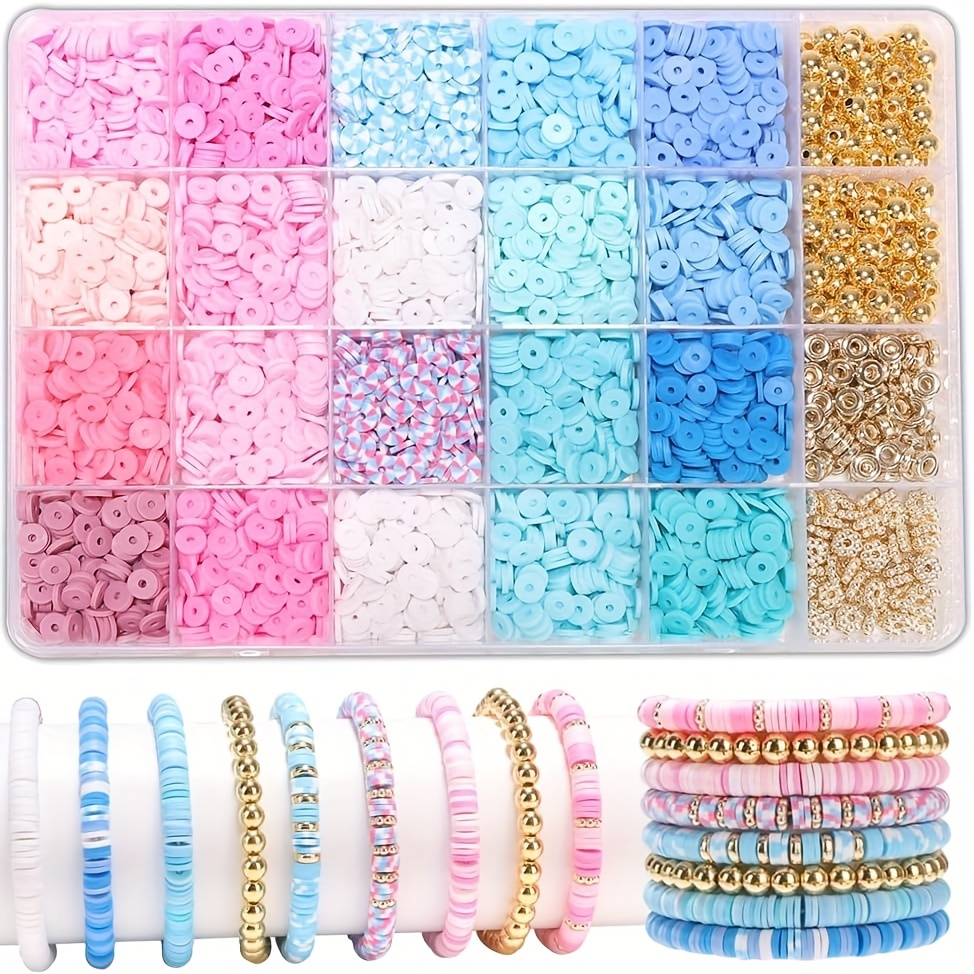 

2400-piece Polymer Clay Bead Set For Diy Bracelets - 20 Vibrant Colors, Flat Round Beads For Friendship Jewelry Crafting