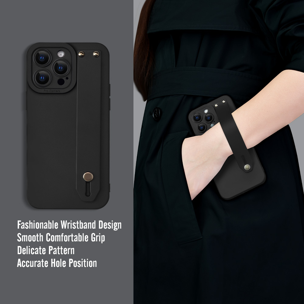

Luxury Wrist Strap Phone Case: Solid Color, Full-body Protection, Shockproof, Compatible With Iphone 15, 14, 13, 12, 11, Xs, Xr, X, 7, 8, Mini, Plus, Pro Max, Se - Tpu Material