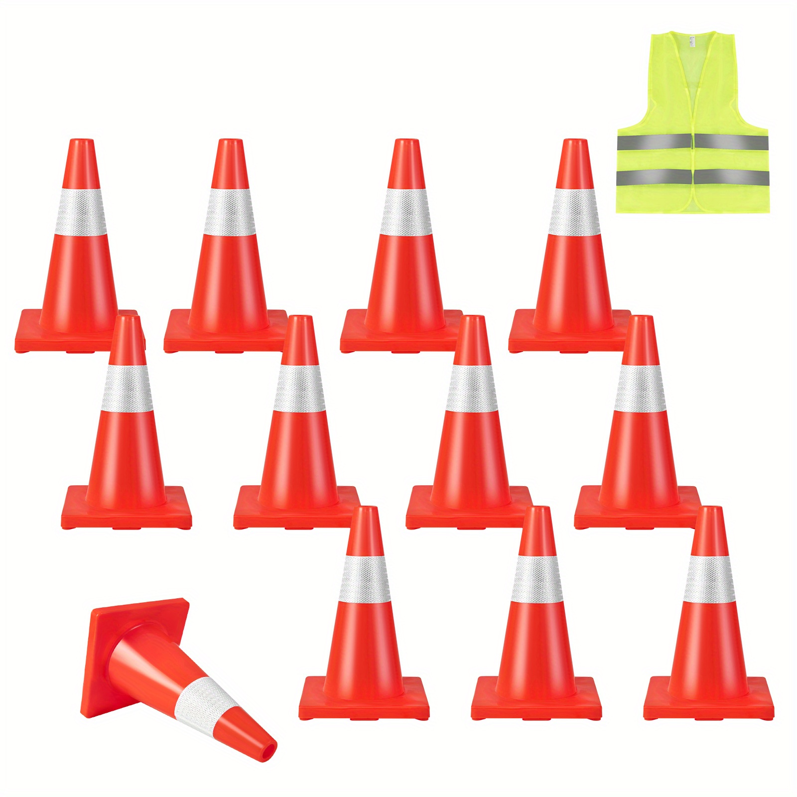 

Lifezeal 12 Pack 18" Parking Cones W/reflective Collars Safety Vest