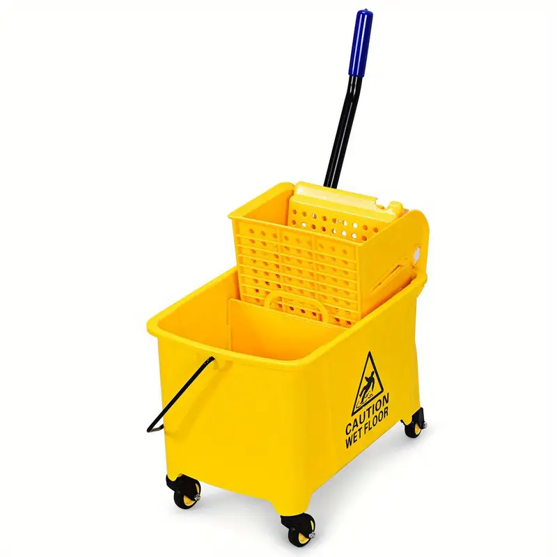 lifezeal commercial mop bucket side press wringer on wheels 21 quart yellow w panel details 0