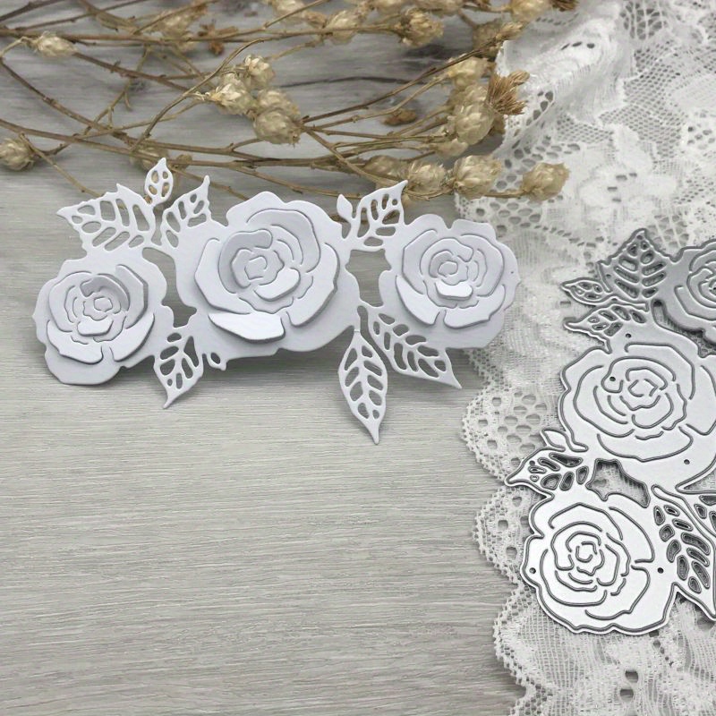 

1pcs Metal Cutting Dies Rose Flower And Leaf Design For Scrapbooking, Paper Crafting And Card Making - Fantasy Themed Silver Grey Die-cut Stencils