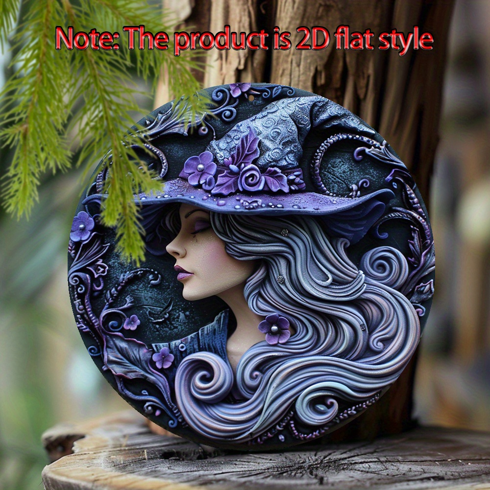 

1pc 8" Aluminum Round Wall Decor - Artistic Gothic Witch Style Metal Sign For Home, Office, Living Room - Elegant Spring Summer Window Decoration, Ideal Gift For Women And Father On Halloween