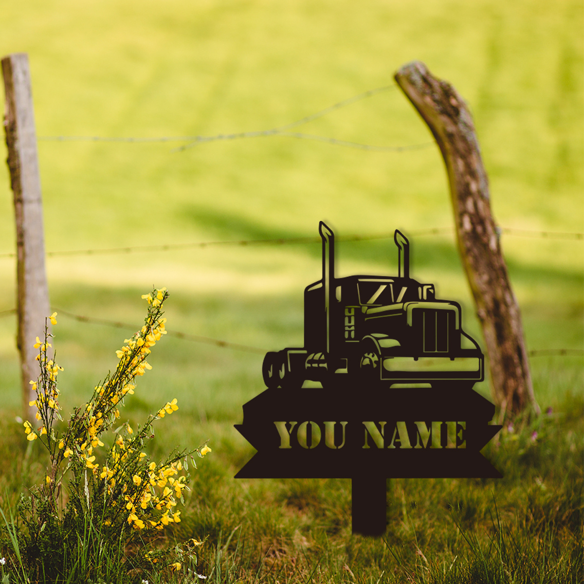 

Custom Semi Truck Driver Memorial Stake - Personalized Metal Grave Marker With Name Sign, Big Rig Remembrance Decor Gift