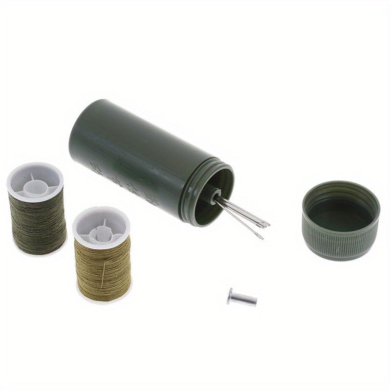 

Set With Cotton Threads - All Season Portable Travel Sewing Supplies In Army Green Cylinder Case, Compact Emergency Sewing Box For On-the-go Repairs