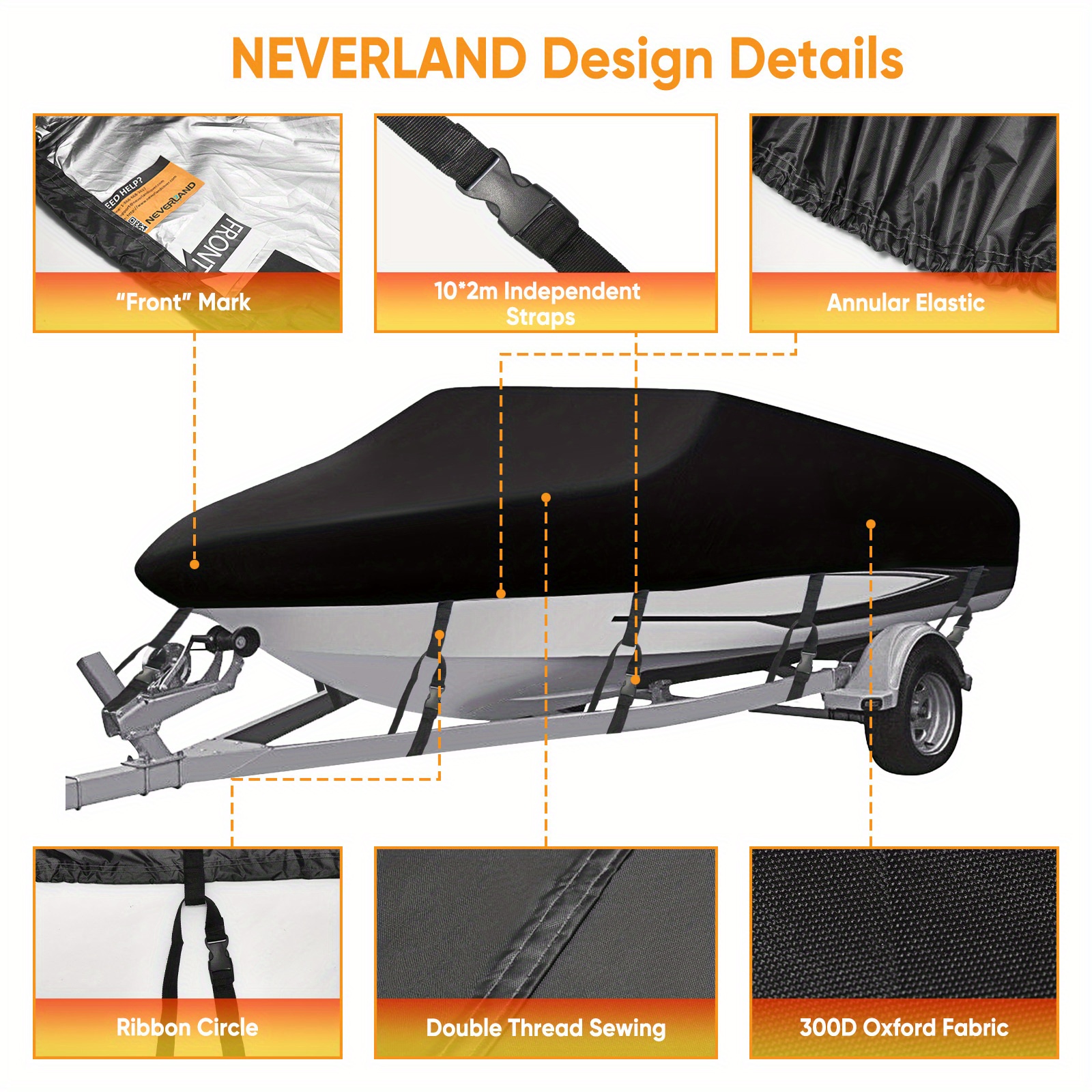TEMU Neverland Trailerable Boat Cover Waterproof 210d Oxford Boat Covers 21- Trailerable Boat Cover Waterproof Dust Heavy Duty Pontoon Storage Bag Boats Fishing Boat Fit Length 21- Beam Width To 104"