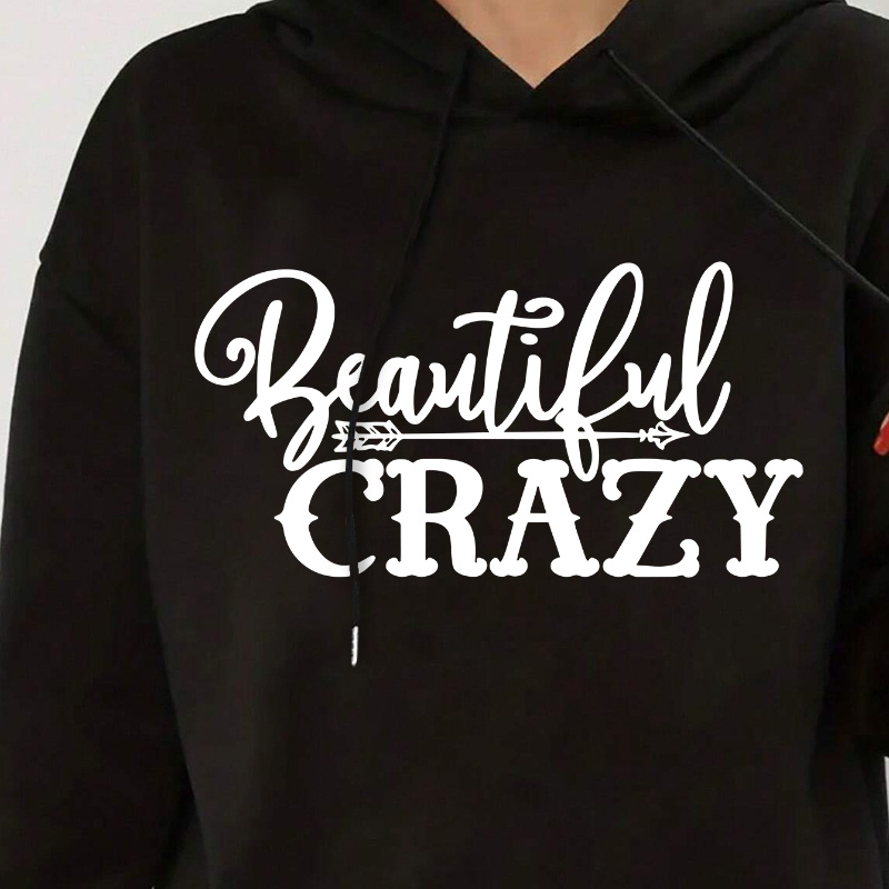 

Beautiful Crazy Print Kangaroo Pocket Hoodie, Casual Long Sleeve Drawstring Hooded Sweatshirt, Women's Clothing