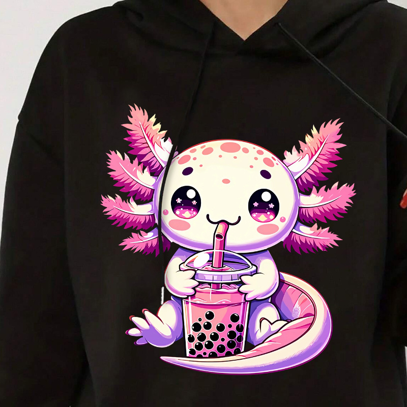 

Cartoon Print Kangaroo Pocket Hoodie, Casual Long Sleeve Drawstring Hooded Sweatshirt, Women's Clothing