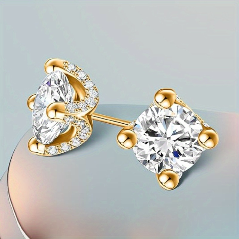 Image of 1 Pair Boho Style 925 Sterling Silvery Moissanite Stud Earrings, 1 Carat Each, Classic Four-prong Design, Elegant Fashion Jewelry For Daily Wear, Parties, Travel, Gift With Box