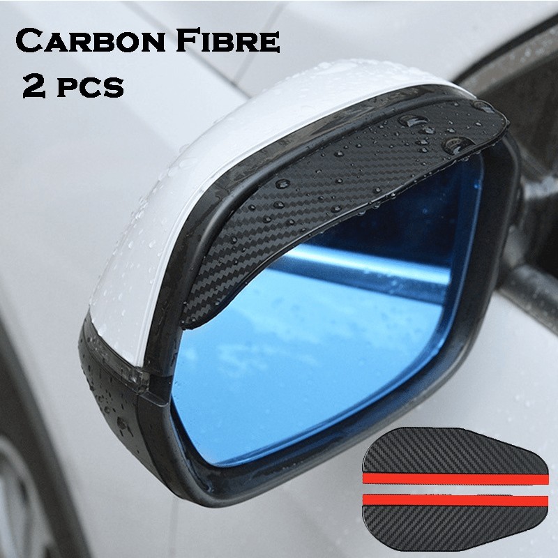 PVC Carbon Fiber Car Rearview Mirror Rain Guards, 2 Pieces - Universal Fit Waterproof Side Mirror Visors, Sunshade and Snow Protection Accessories
