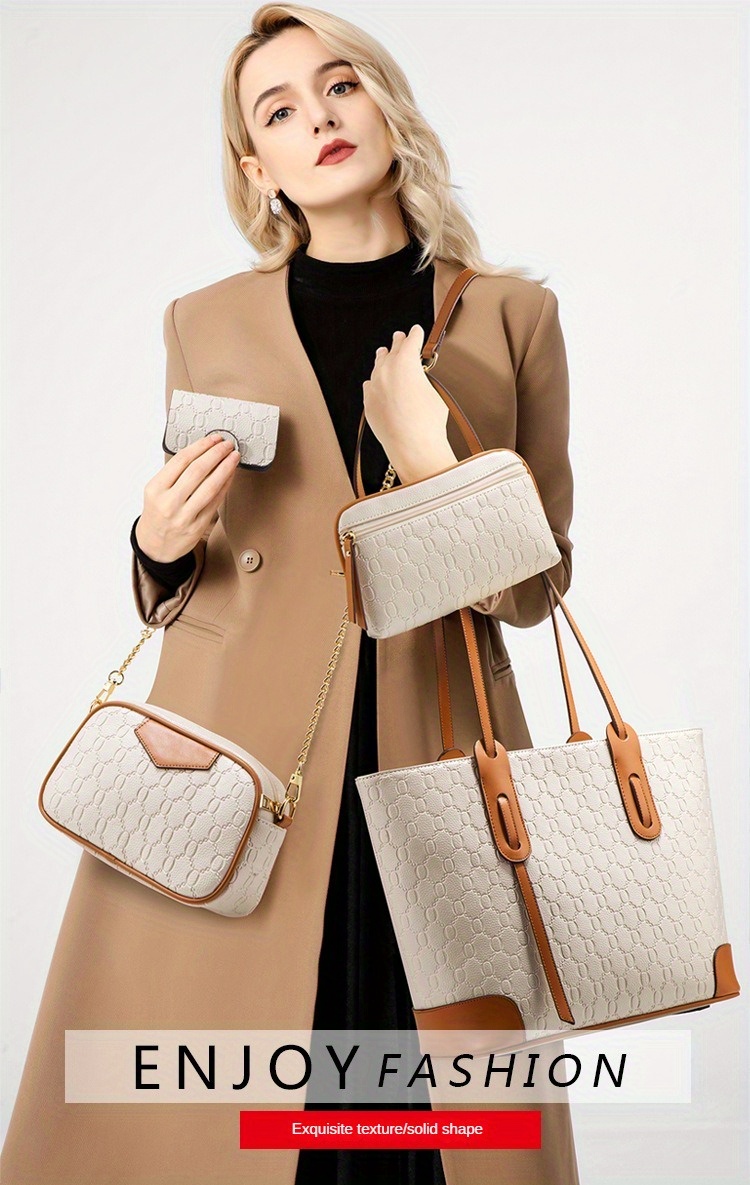 4pcs embossed pattern bag set stylish womens tote bag chain 