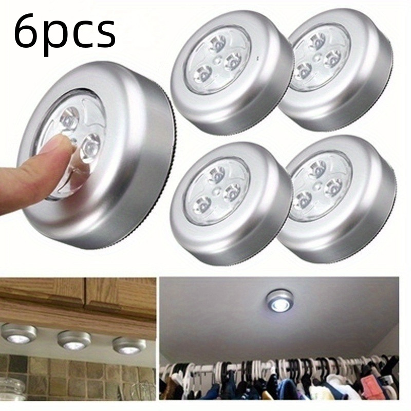 

6pcs Led Round, 3 Leds Cordless Cabinet Night Lights, Stick-on Light Fixture For Hallway Bathroom Bedroom Kitchen Cabinet Stairs Home Decor( Not Included Battery)