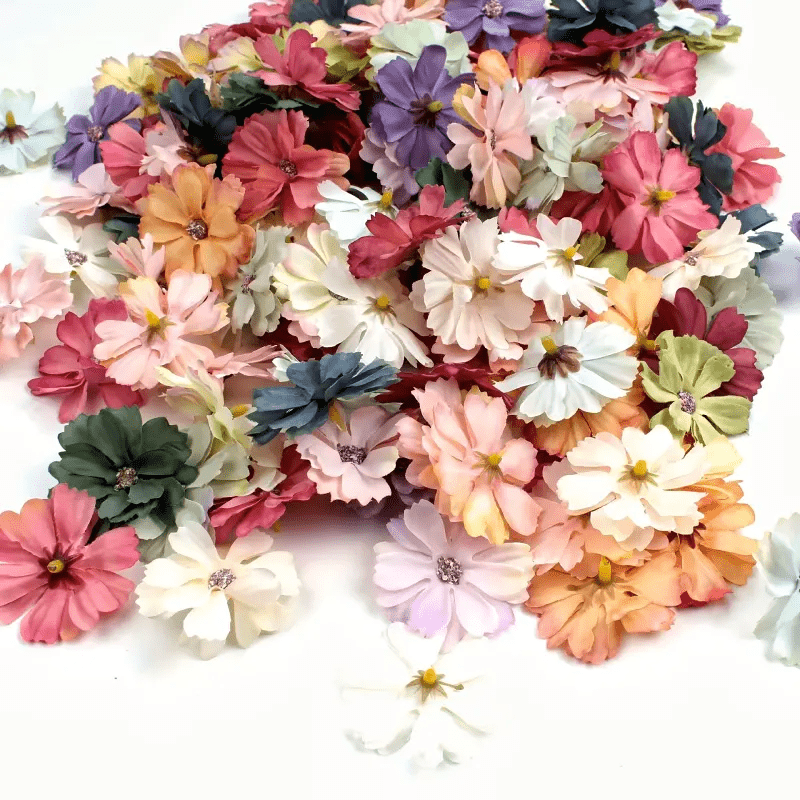 

20-pack Color Flower Heads, 1.77-inch Mini Silk Artificial Flowers For Wedding, Home Decor, Christmas Wreath, And Scrapbooking - Plastic Material Embellishments