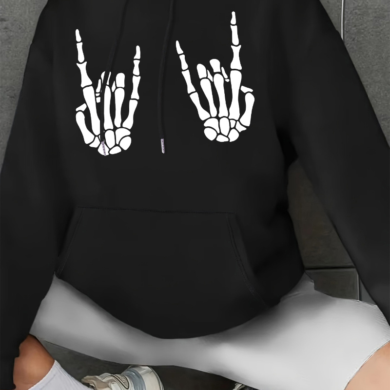 

Skull Hands Print Kangaroo Pocket Hoodie, Casual Long Sleeve Drawstring Hooded Sweatshirt, Women's Clothing