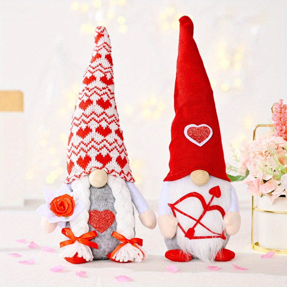 

2pcs Valentine Gnomes Plush, Valentines Day Decorations Valentines Decor For Home Table, Scandinavian Tomte Elf Gnomes Ornaments Mother's Day Valentines Day Gifts For Her Him