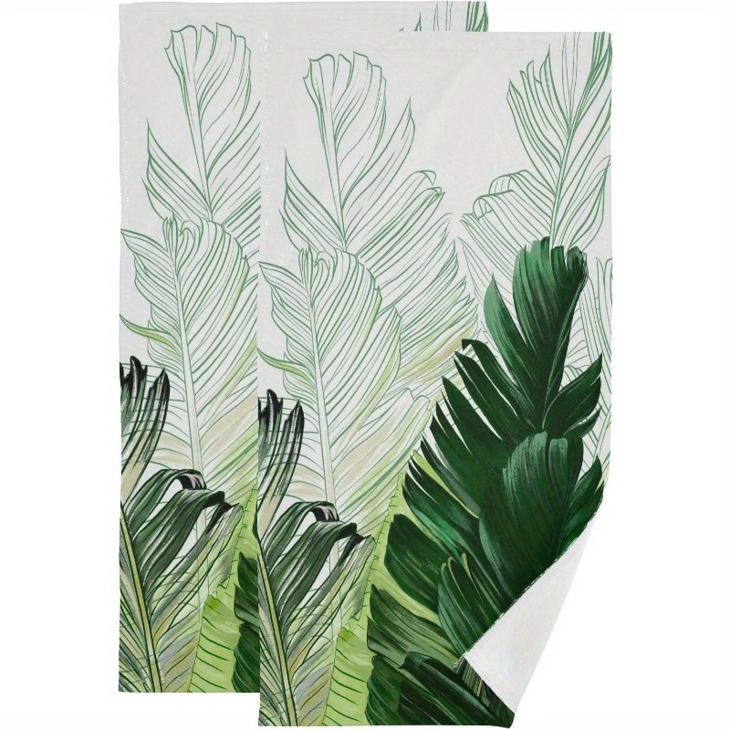 

2-piece Set Green Palm Leaf Hand Towels - Ultra Soft, Quick-dry Polyester Blend For Kitchen & Bathroom Decor, 18x26 Inches Hand Towels For Bathroom Bathroom Hand Towels