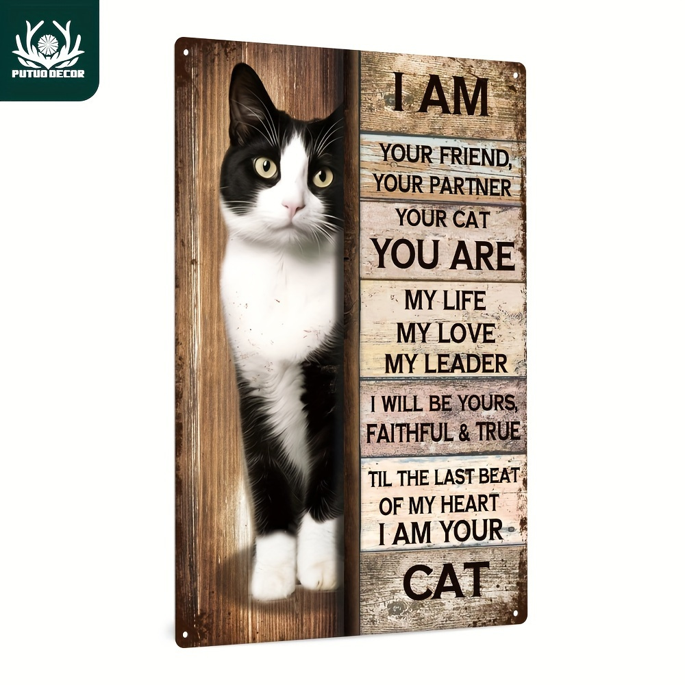 

Putuo Decor 1pc Black Cat Vintage Metal Tin Sign, I Am Your Friend, Wall Art Decor For Home Living Room Bar Pub Cafe Farm Room, 7.9 X 11.8 Inches