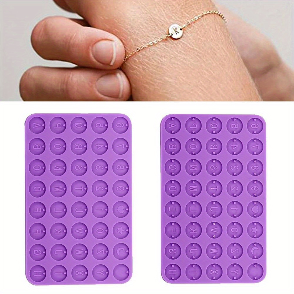 

2pcs Purple Silicone Alphabet & Number Round Discs Mold - Diy Bracelet & Necklace Crafting Kit With Bead Pendants For Jewelry Making, Silicone Beads