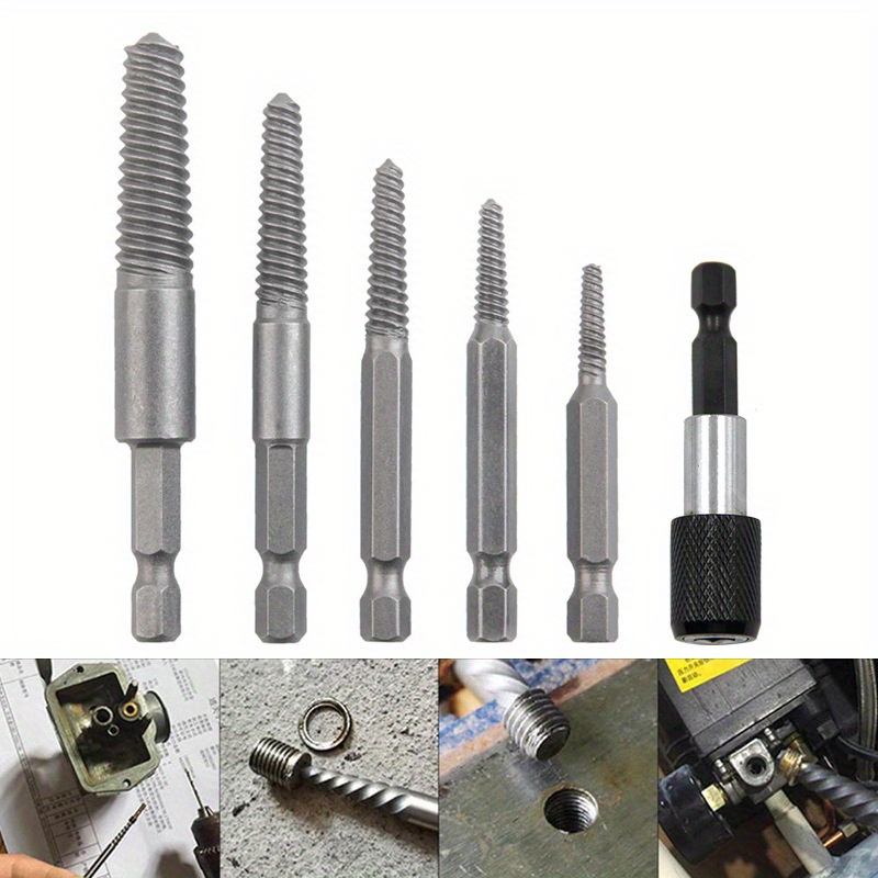 

6pcs Stud Screw Extractor Remover 1/4 Inch Hex Shank Damaged Bolt Easy Out Sets